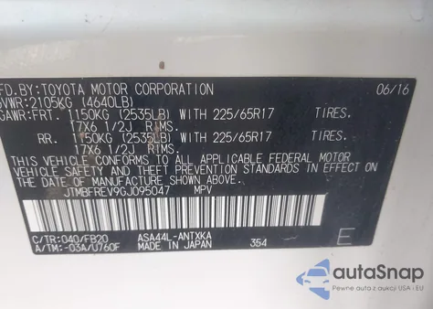 2016 Toyota Rav4 Le z USA, uszkodzony, nr VIN JTMBFREV9GJ095047